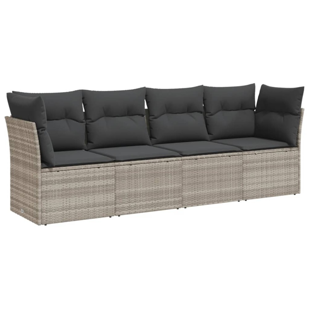 vidaXL Set canapea de grădină cu perne, 4 piese, gri deschis poliratan