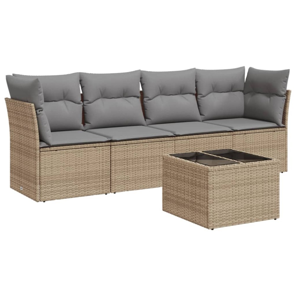 vidaXL Set canapele de grădină cu perne, 5 piese, bej, poliratan