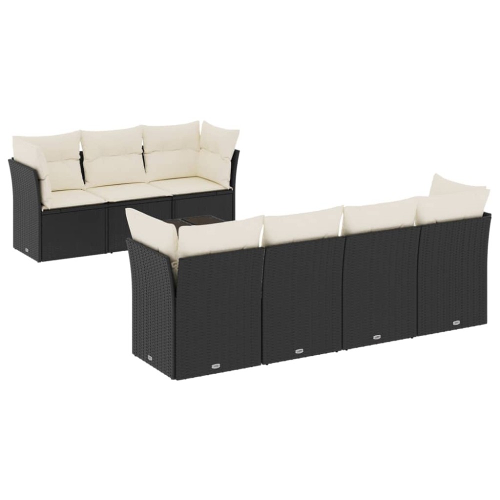 vidaXL Set mobilier de grădină cu perne, 8 piese, negru, poliratan