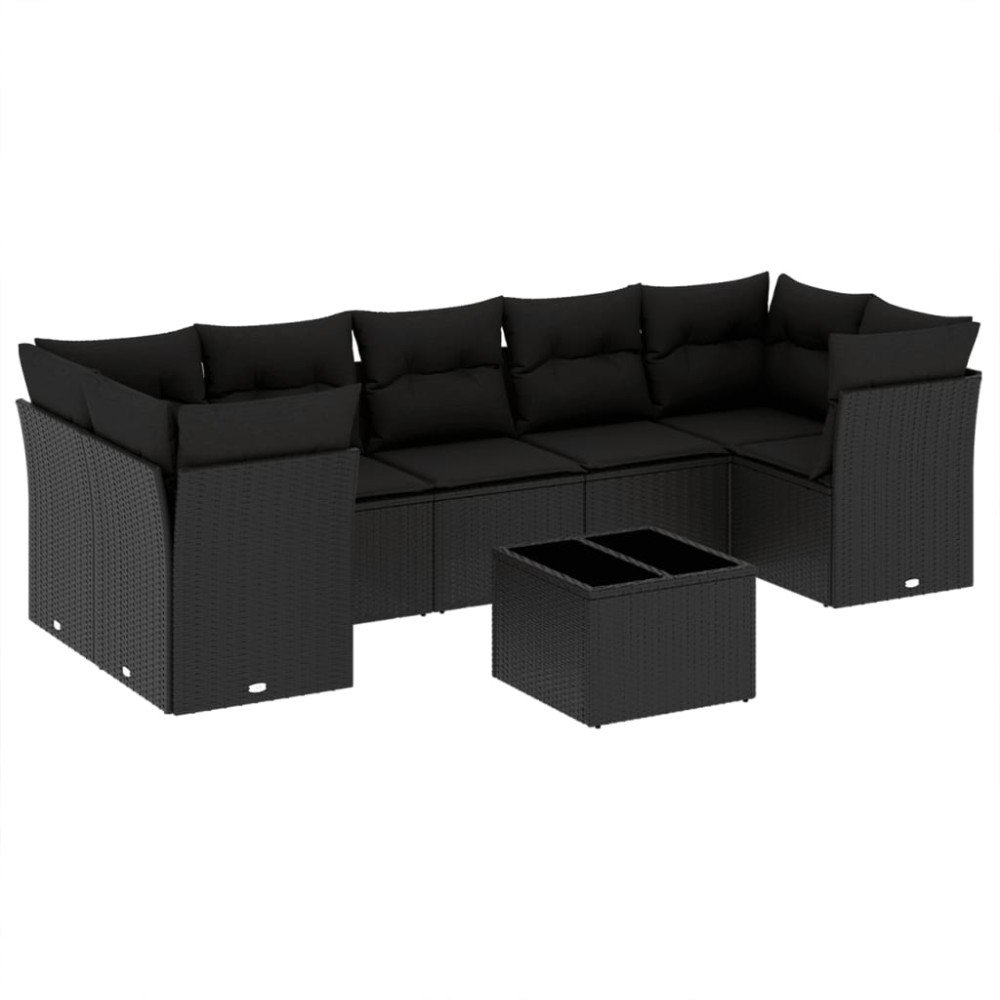 vidaXL Set mobilier de grădină cu perne, 8 piese, negru, poliratan