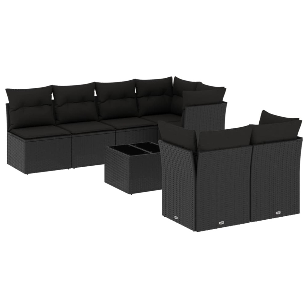 vidaXL Set mobilier de grădină cu perne, 8 piese, negru, poliratan