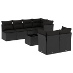 vidaXL Set mobilier de grădină cu perne, 8 piese, negru, poliratan