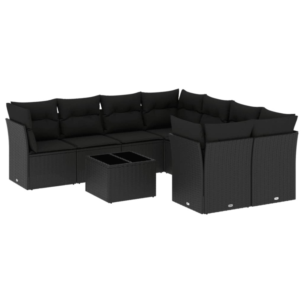vidaXL Set mobilier de grădină cu perne, 9 piese, negru, poliratan
