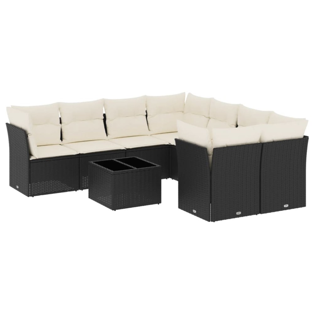 vidaXL Set mobilier de grădină cu perne, 9 piese, negru, poliratan
