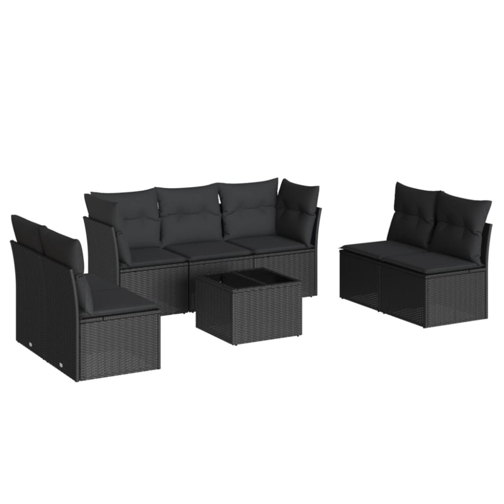 vidaXL Set mobilier de grădină cu perne, 8 piese, negru, poliratan