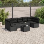 vidaXL Set mobilier de grădină cu perne, 8 piese, negru, poliratan vidaXL Set mobilier de grădină cu perne, 8 piese, negru, poliratan