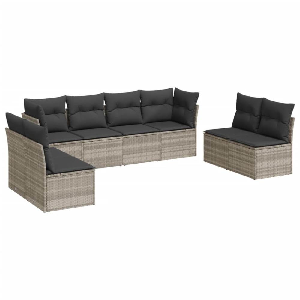 vidaXL Set mobilier de grădină cu perne, 8 piese gri deschis poliratan