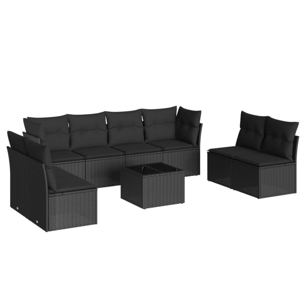 vidaXL Set mobilier de grădină cu perne, 9 piese, negru, poliratan