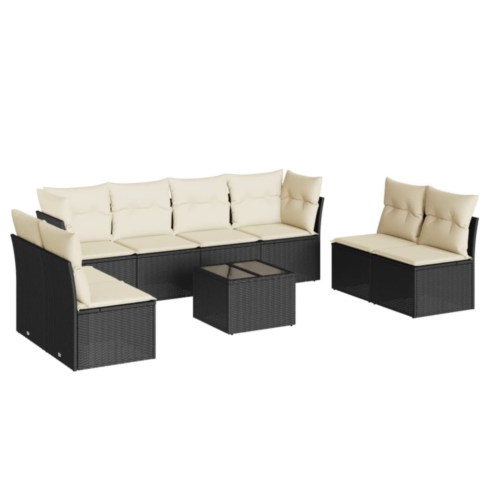 vidaXL Set mobilier de grădină cu perne, 9 piese, negru, poliratan