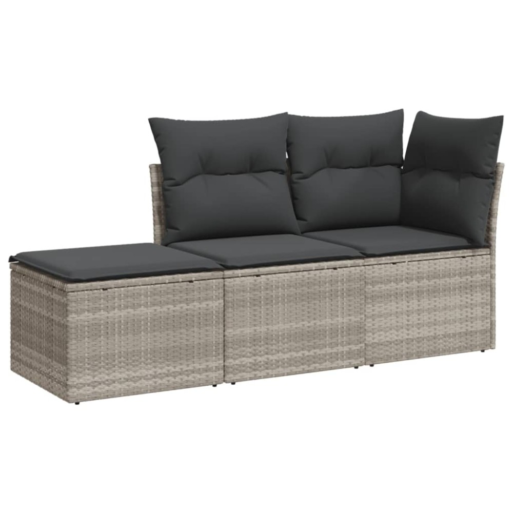 vidaXL Set canapele de grădină cu perne, 3 piese gri deschis poliratan