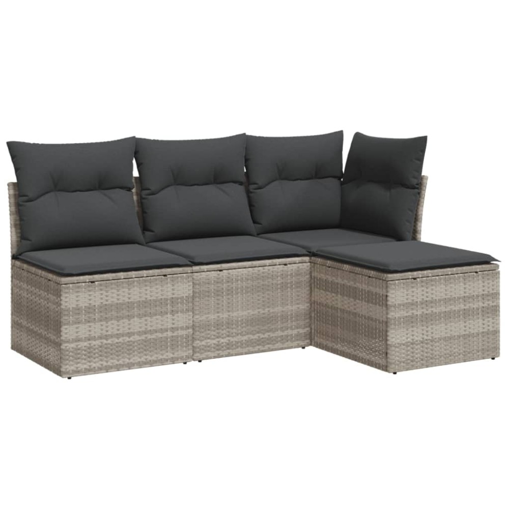 vidaXL Set canapea de grădină cu perne, 4 piese, gri deschis poliratan