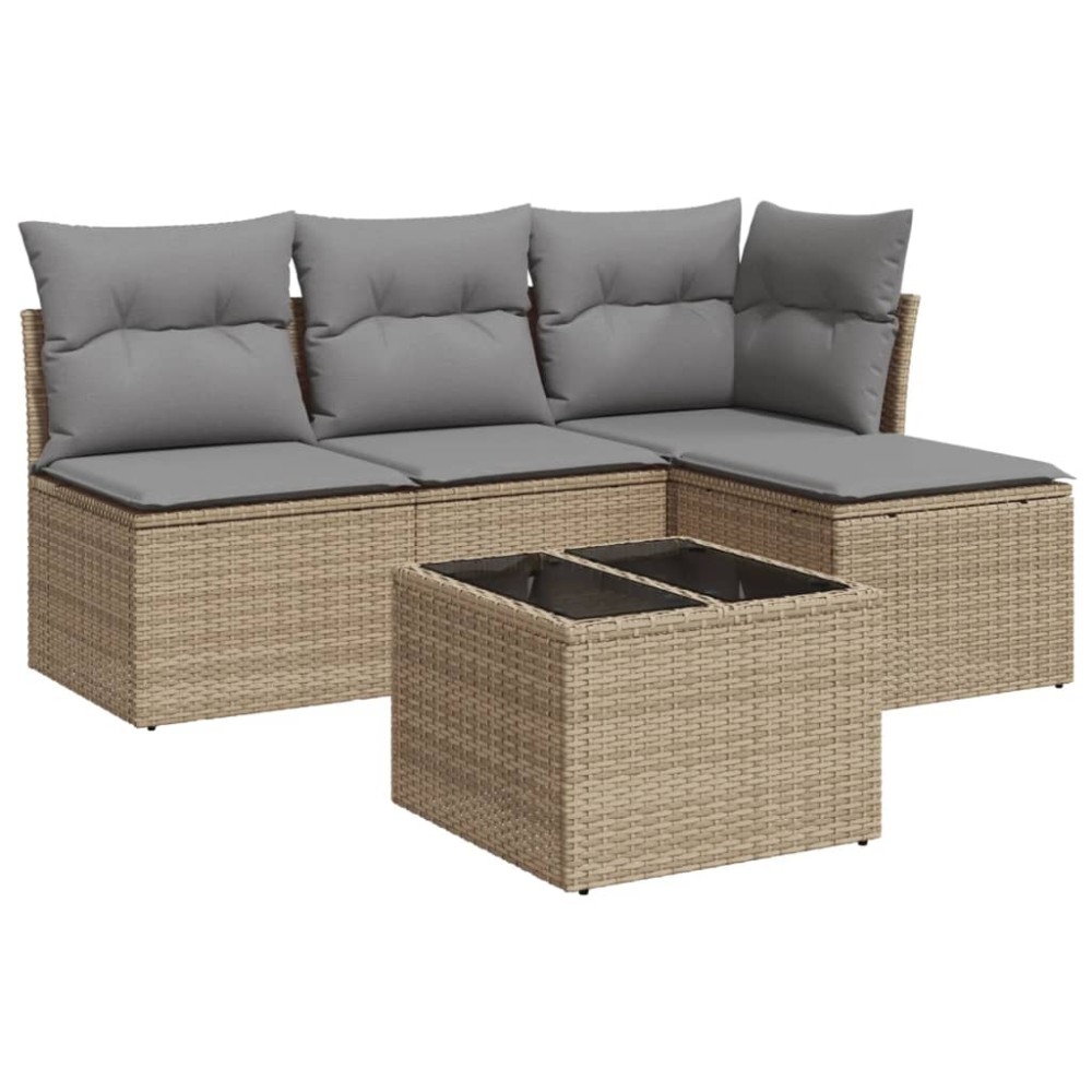 vidaXL Set canapele de grădină cu perne, 5 piese, bej, poliratan
