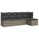 vidaXL Set canapea de grădină cu perne, 5 piese, gri, poliratan vidaXL Set canapea de grădină cu perne, 5 piese, gri, poliratan