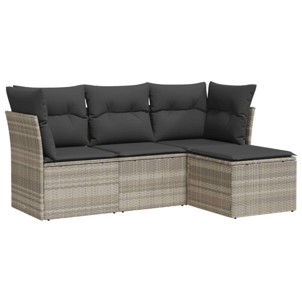 vidaXL Set canapea de grădină cu perne, 4 piese, gri deschis poliratan