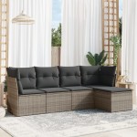 vidaXL Set canapea de grădină cu perne, 5 piese, gri, poliratan vidaXL Set canapea de grădină cu perne, 5 piese, gri, poliratan