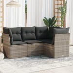 vidaXL Set canapea de grădină cu perne, 4 piese, gri deschis poliratan vidaXL Set canapea de grădină cu perne, 4 piese, gri deschis poliratan