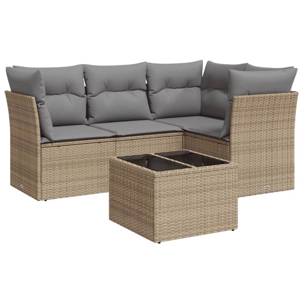 vidaXL Set canapele de grădină cu perne, 5 piese, bej, poliratan