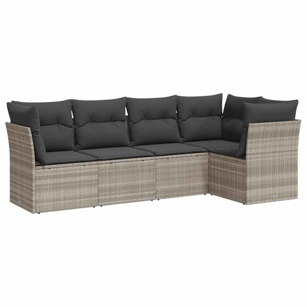 vidaXL Set canapele de grădină cu perne, 5 piese gri deschis poliratan