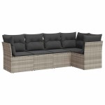 vidaXL Set canapele de grădină cu perne, 5 piese gri deschis poliratan