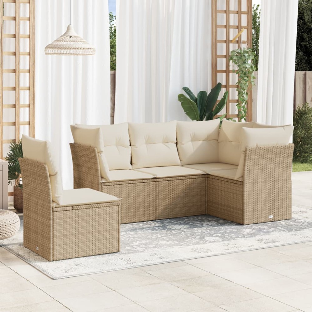 vidaXL Set canapele de grădină cu perne, 5 piese, bej, poliratan