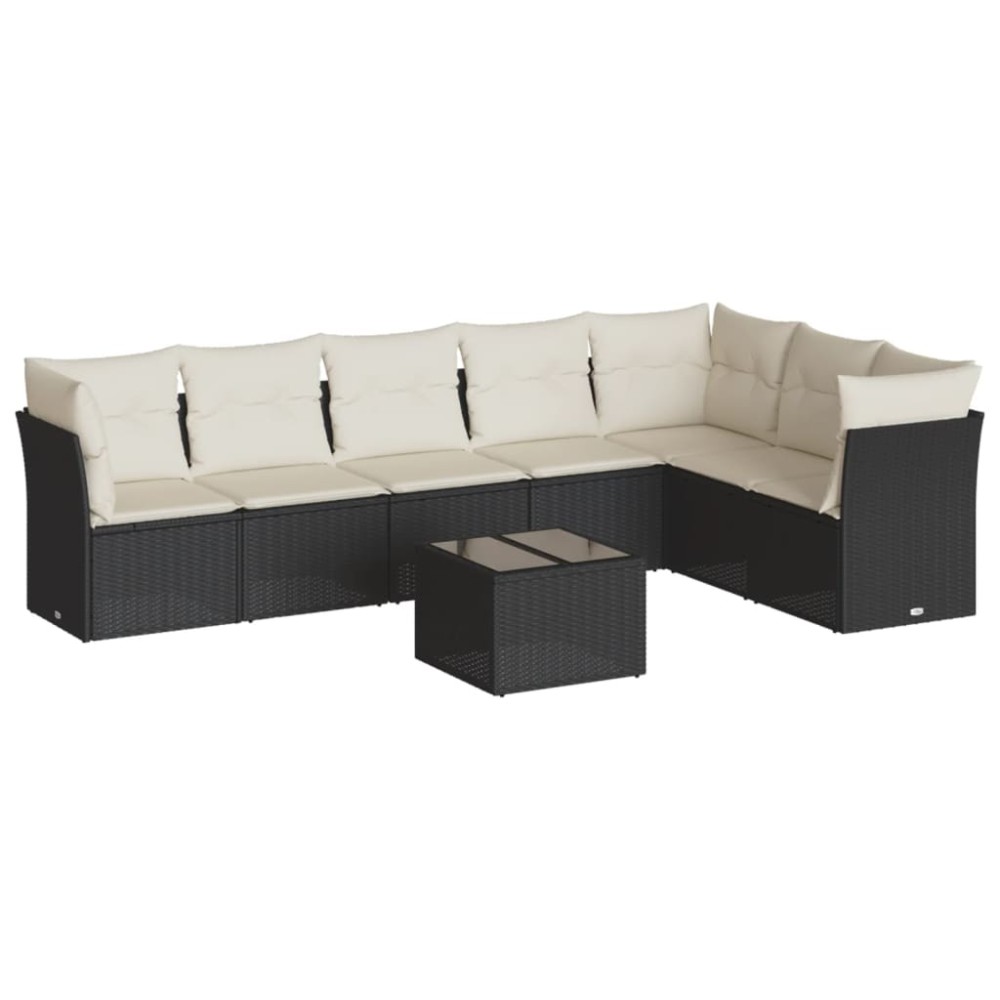 vidaXL Set mobilier de grădină cu perne, 8 piese, negru, poliratan