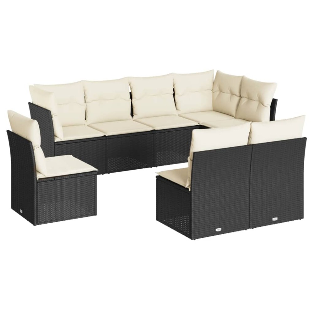 vidaXL Set mobilier de grădină cu perne, 8 piese, negru, poliratan