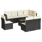 vidaXL Set mobilier de grădină cu perne, 9 piese, negru, poliratan