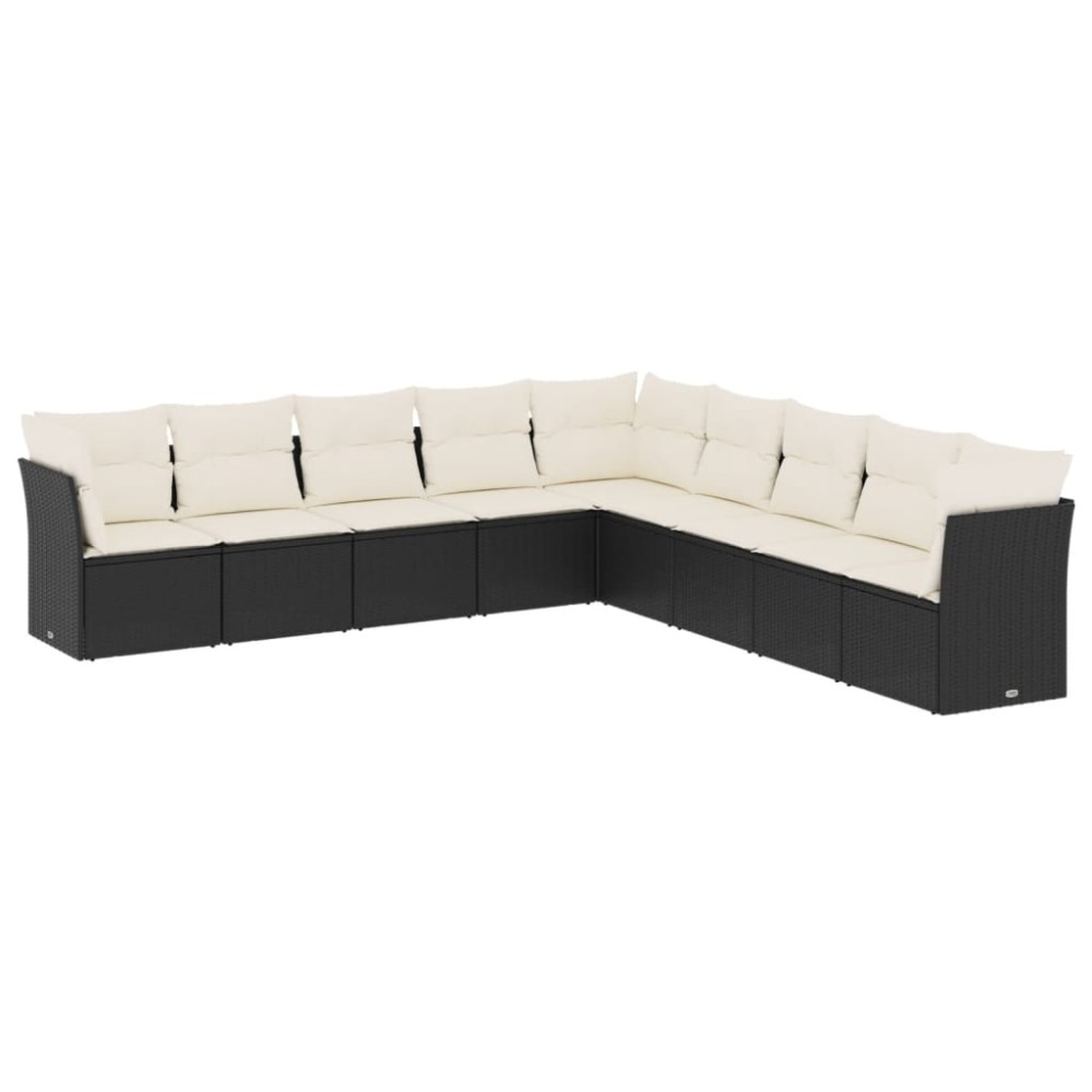 vidaXL Set mobilier de grădină cu perne, 9 piese, negru, poliratan