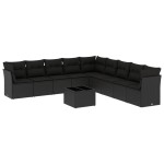 vidaXL Set canapele de grădină cu perne, 10 piese, negru, poliratan