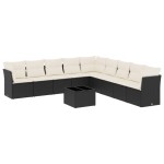 vidaXL Set canapele de grădină cu perne, 10 piese, negru, poliratan