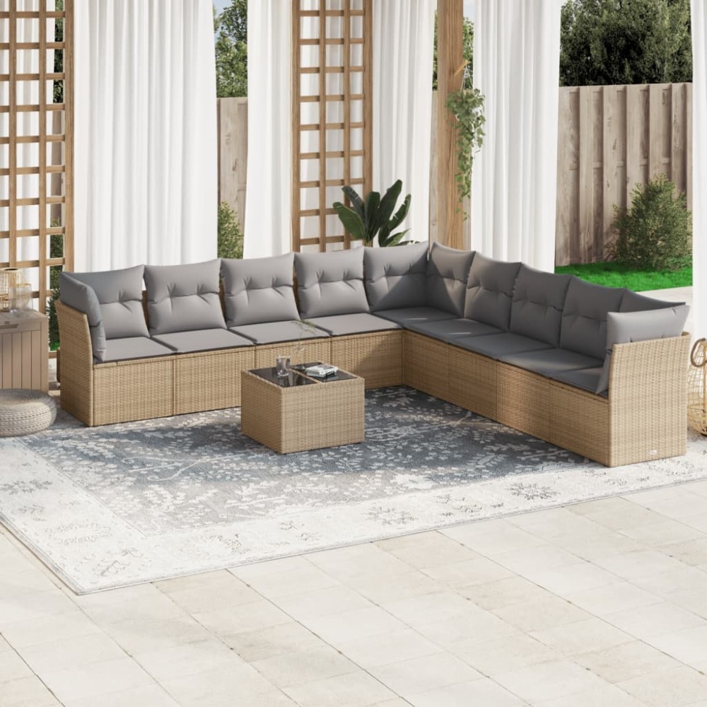 vidaXL Set canapele de grădină cu perne, 10 piese, bej, poliratan