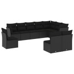 vidaXL Set canapele de grădină cu perne, 10 piese, negru, poliratan
