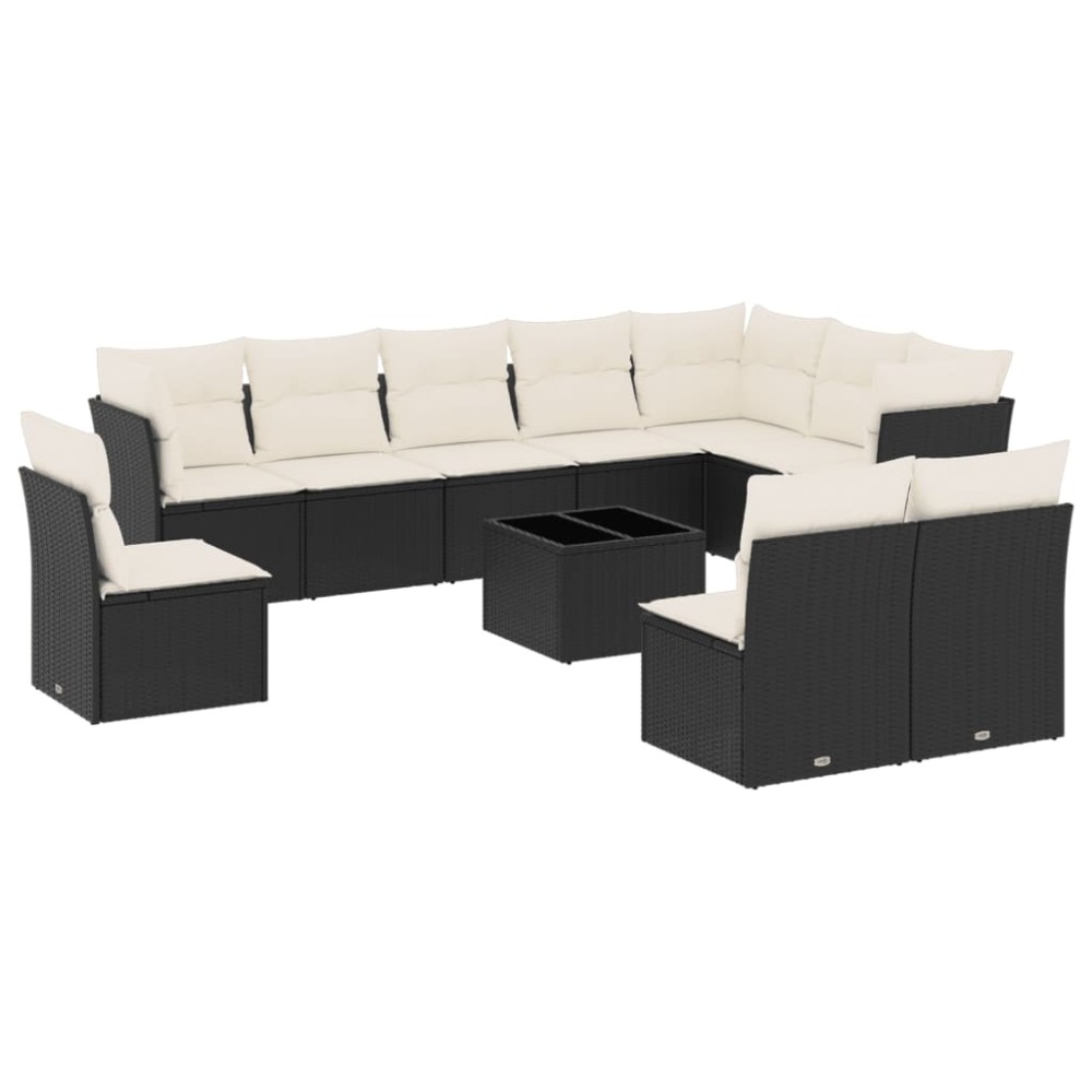 vidaXL Set canapele de grădină cu perne, 11 piese, negru, poliratan