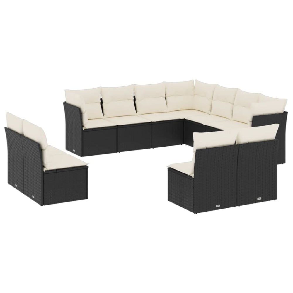 vidaXL Set canapele de grădină cu perne, 11 piese, negru, poliratan