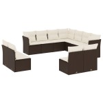 vidaXL Set canapele de grădină cu perne, 11 piese, maro, poliratan