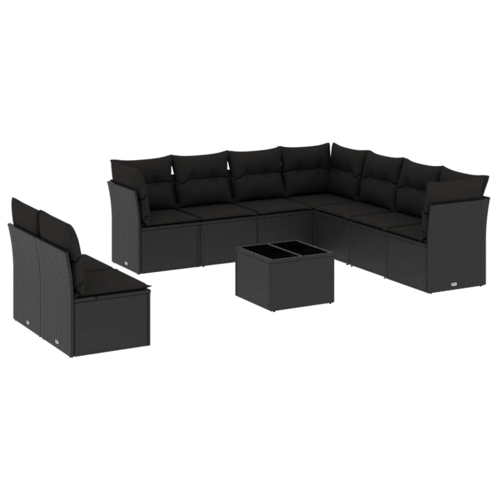 vidaXL Set canapele de grădină cu perne, 10 piese, negru, poliratan