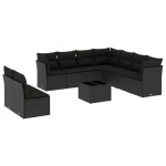 vidaXL Set canapele de grădină cu perne, 10 piese, negru, poliratan vidaXL Set canapele de grădină cu perne, 10 piese, negru, poliratan