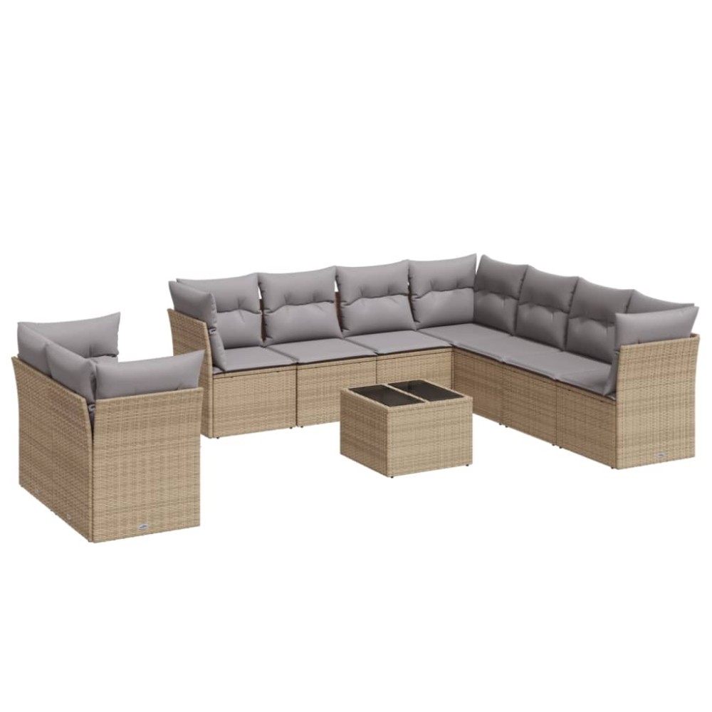 vidaXL Set canapele de grădină cu perne, 10 piese, bej, poliratan
