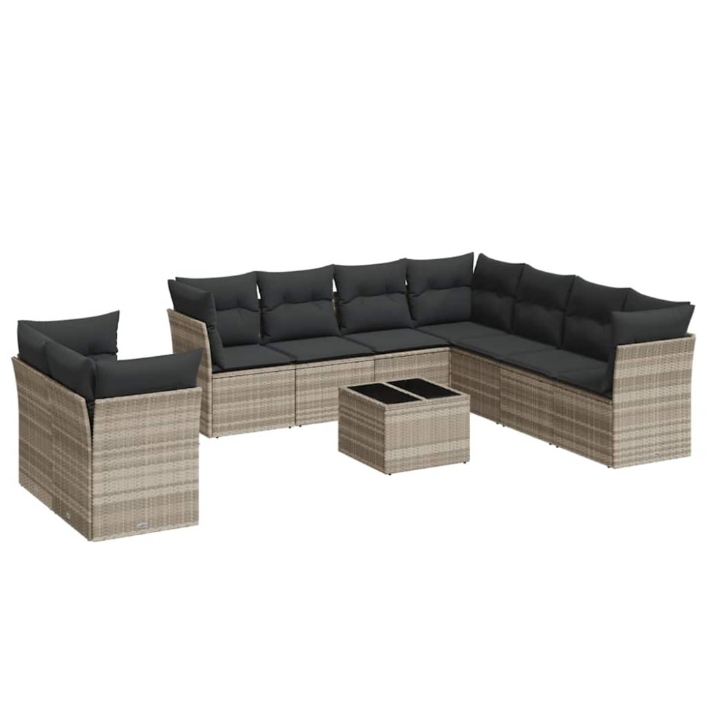 vidaXL Set canapele de grădină cu perne 10 piese gri deschis poliratan