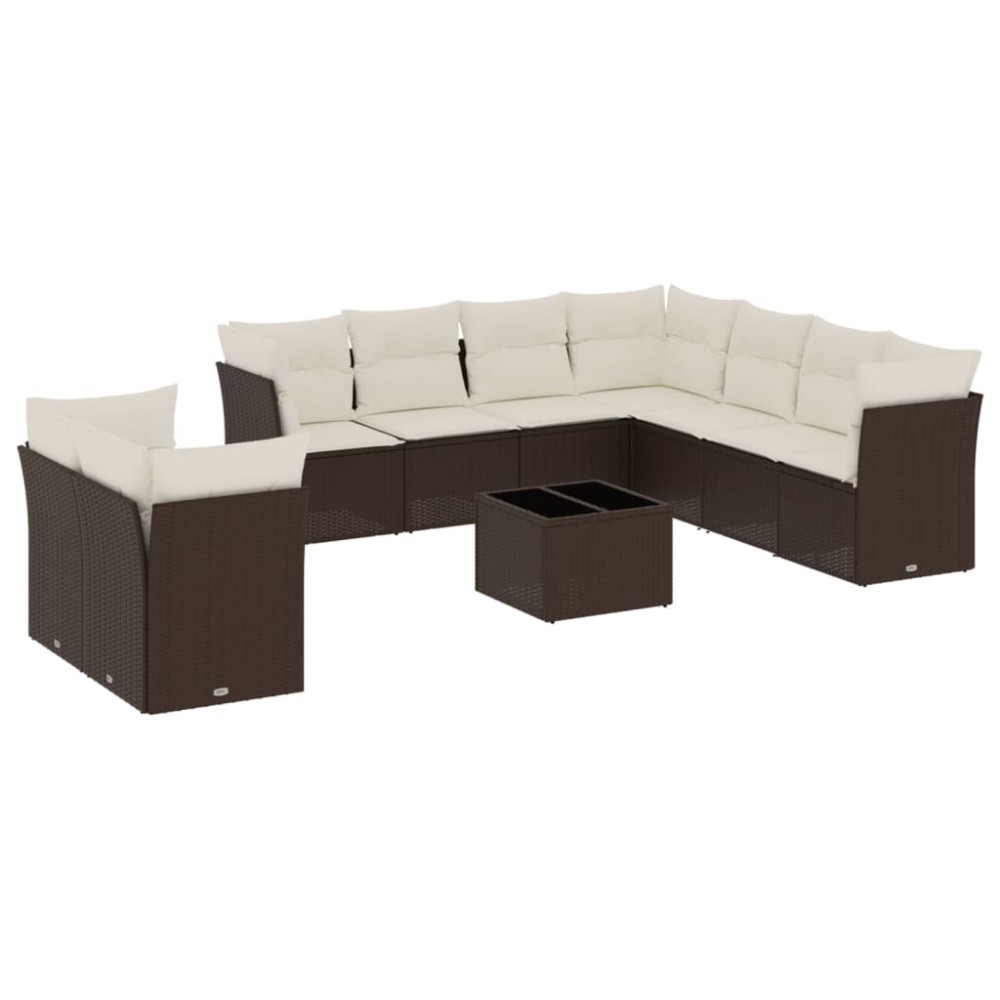 vidaXL Set canapele de grădină cu perne, 10 piese, maro, poliratan