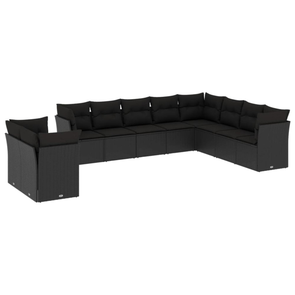 vidaXL Set canapele de grădină cu perne, 10 piese, negru, poliratan