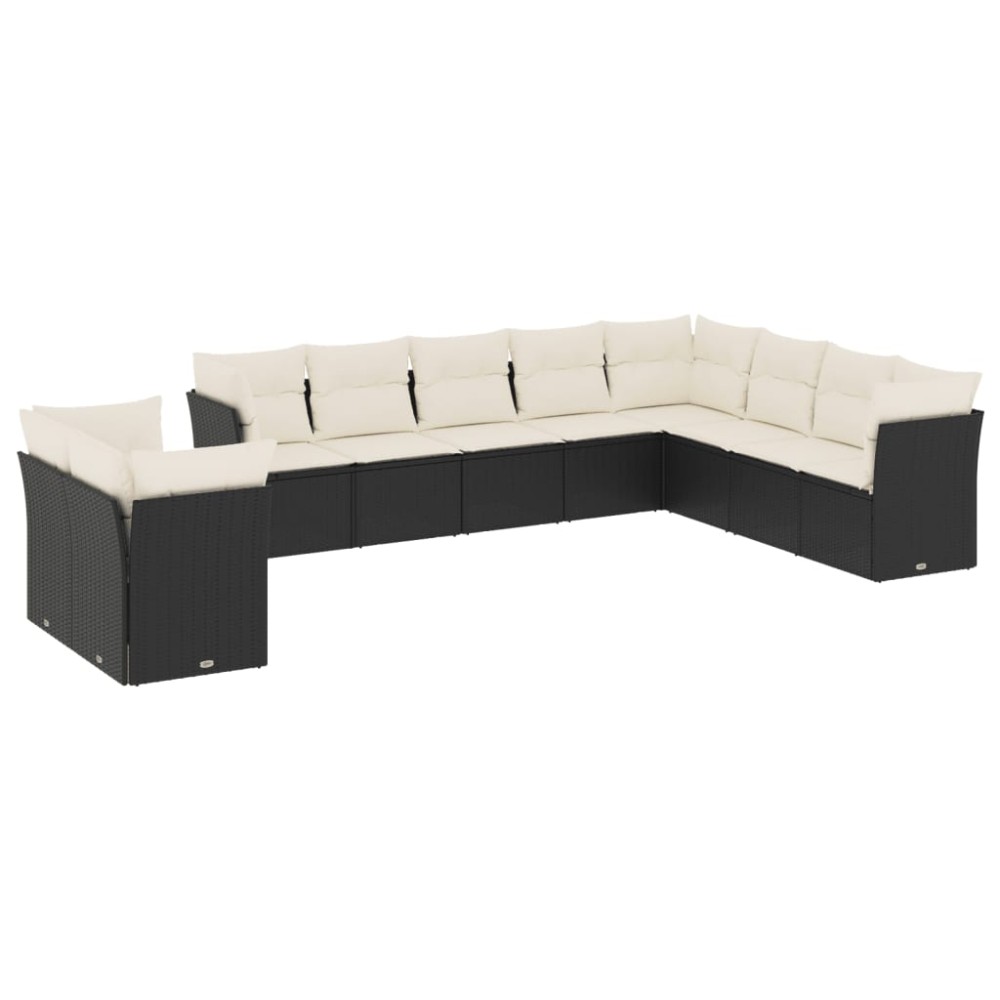 vidaXL Set canapele de grădină cu perne, 10 piese, negru, poliratan
