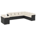 vidaXL Set canapele de grădină cu perne, 10 piese, negru, poliratan