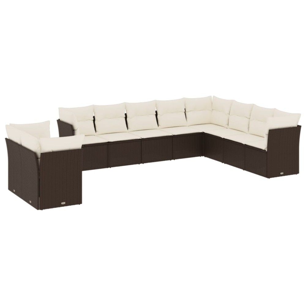 vidaXL Set canapele de grădină cu perne, 10 piese, maro, poliratan