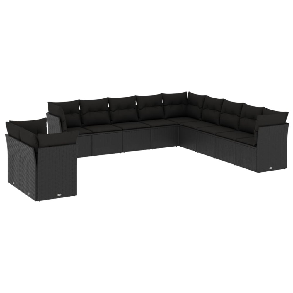 vidaXL Set canapele de grădină cu perne, 11 piese, negru, poliratan