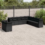 vidaXL Set canapele de grădină cu perne, 11 piese, negru, poliratan
