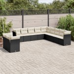 vidaXL Set canapele de grădină cu perne, 11 piese, negru, poliratan vidaXL Set canapele de grădină cu perne, 11 piese, negru, poliratan