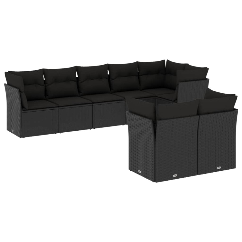 vidaXL Set mobilier de grădină cu perne, 8 piese, negru, poliratan