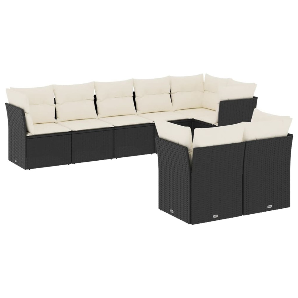 vidaXL Set mobilier de grădină cu perne, 8 piese, negru, poliratan