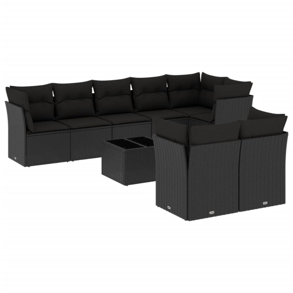 vidaXL Set mobilier de grădină cu perne, 9 piese, negru, poliratan